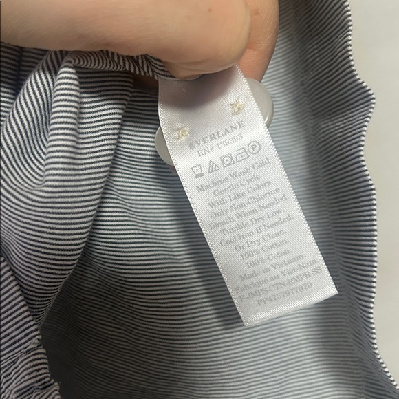 EVERLANE The Cotton Weave Romper 100% Cotton Grey White Stripe Button Front 10 - Picture 10 of 11